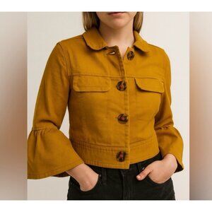 Anthropologie Cropped Bell Sleeve Jacket Women’s Size XS In Honey Gold Stretch